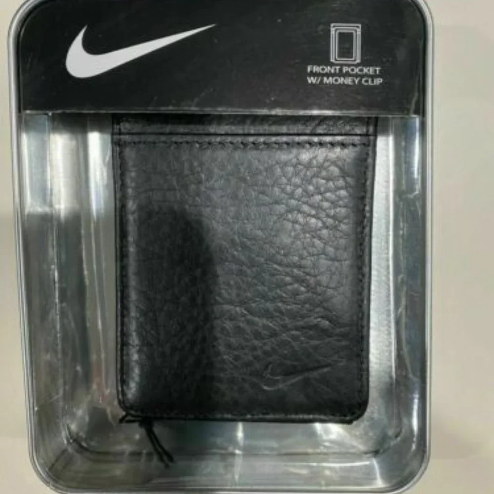 Nike Pebble Leather Wallet Magnetic Closure brand logo accent